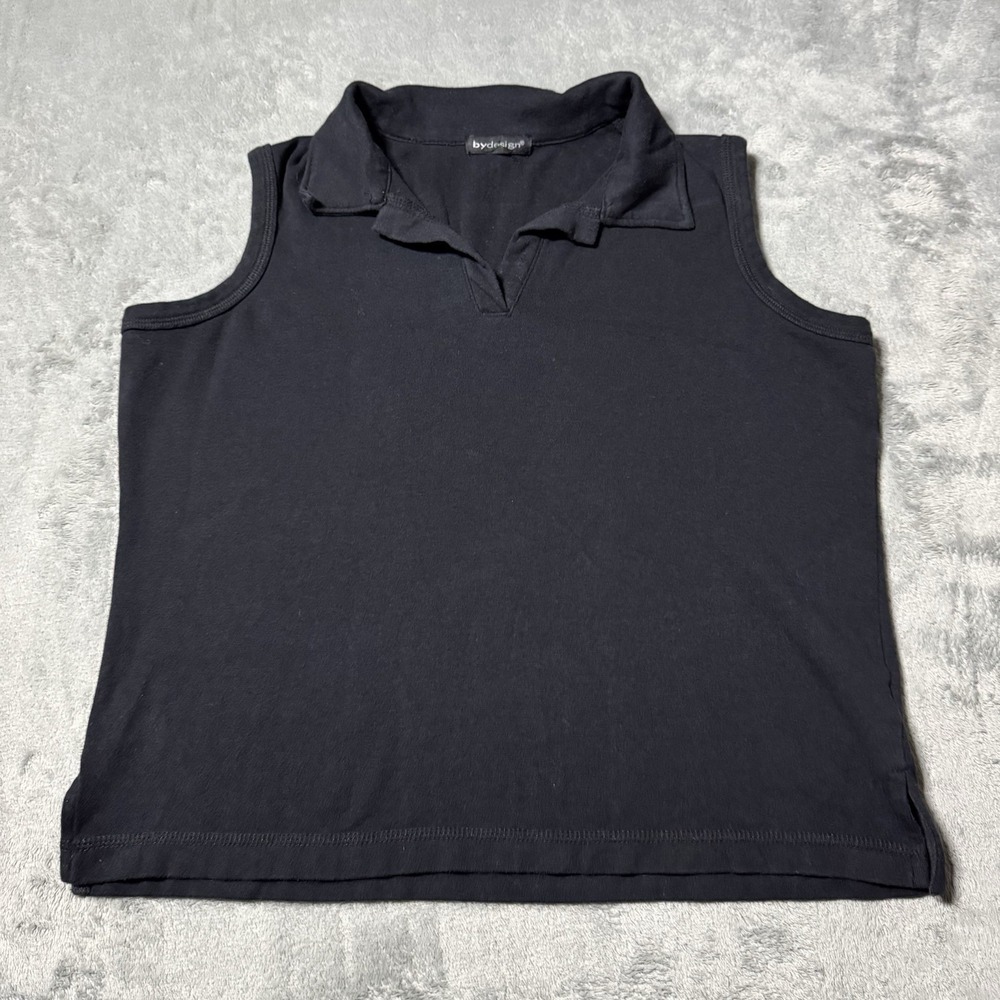 VTG Y2K Bydesign Sleeveless Open V Neck Polo Shirt Womens Size M Sports Casual